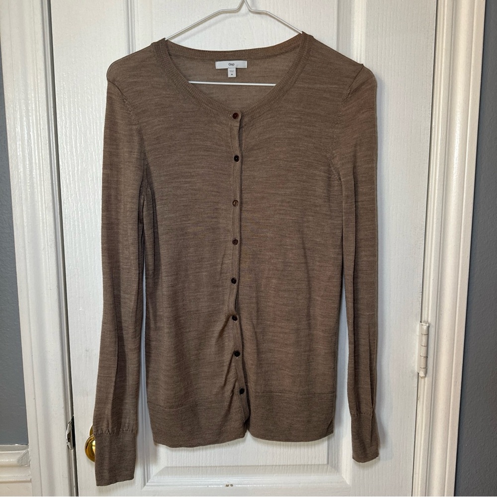 Gap Brown Long Sleeve Button Front Cardigan‎ Sweater Round Neck Women's Size S